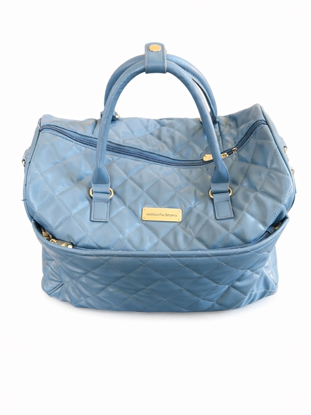 Samantha Brown Quilted Blue Travel Weekender Bag Carry On Tote